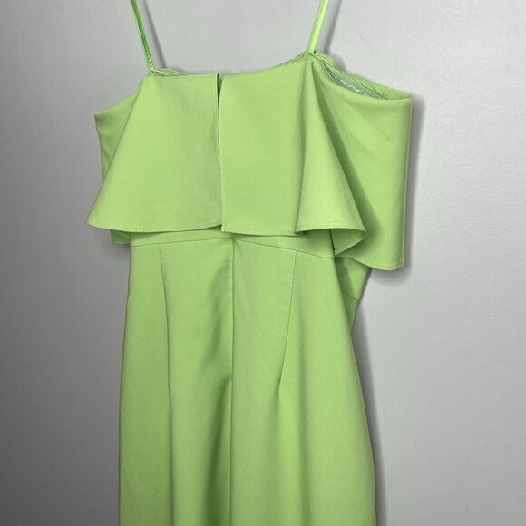 AIDAN MATTOX Strapless Popover Gown Women 2 Ruffle Neckline Side Slit Green - Picture 8 of 12